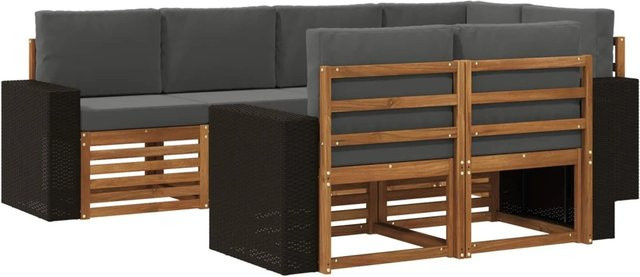 vidaXL Ecksofa Set aus Akazienholz in Anthrazit mit Kissen und L-Form - Bild 1