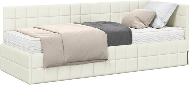 vidaXL Eckbettgestell mit 2 Matratzen und Kopfteil in Creme Samt, B/T/H: 204 x 80 x 84 cm - Bild 1