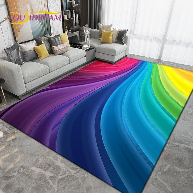 Rutschfester Teppich von YangJOJO mit Regenbogen-Chromatik-Farbillusion in Multicolour, modern und waschbar, B/T: 60 x 40 cm - Bild 1