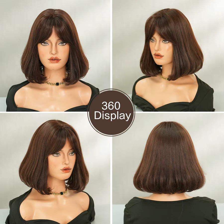 7JHH WIGS Perücke Damen, Bob-Perücke, Mokkabraun, Synthetisch - Bild 4