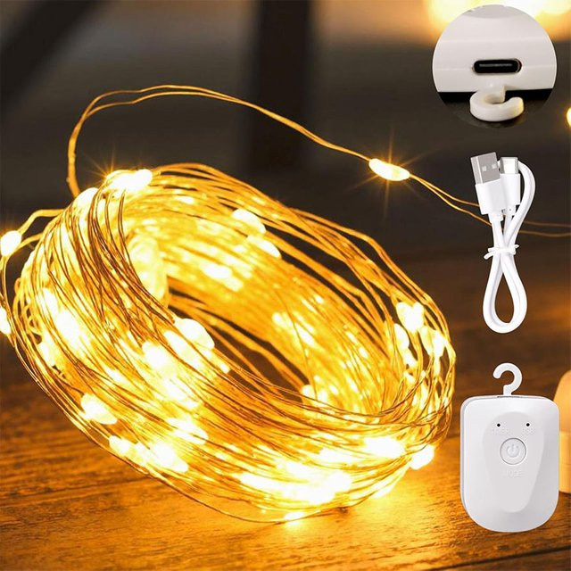 Wiederaufladbare VENUSWING LED-Lichterkette in Kupfer mit Timer und warmweißem Licht für Weihnachts-, Hochzeits- und Halloween-Dekoration - Bild 1