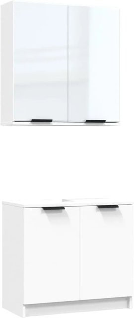 vidaXL 2-tlg. Badezimmer-Set in Weiß bestehend aus Unterschrank und Hängeschrank mit Spiegel aus Holzwerkstoff und Glas - Bild 1