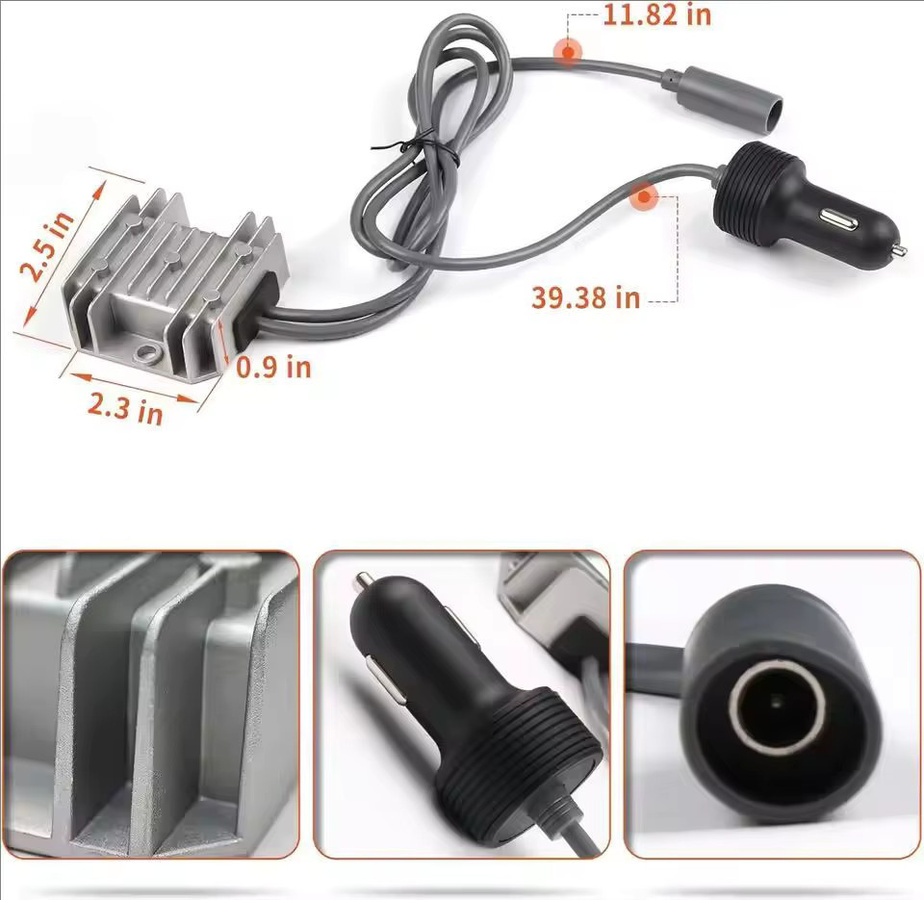 GYVRM 12-V-Netzteil mit Zigarettenanzünder-Stecker und Konverterkabel für 12-24 V auf 30 V, 3,5 A, DC 5,5 x 2,1 mm, Farbe: Silber - Bild 5