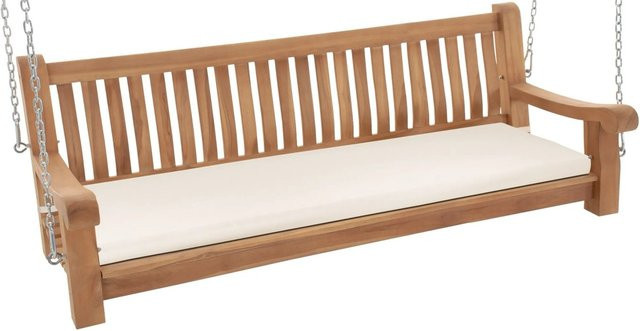 DELUKE MUVER Schaukelbank aus Teakholz in Creme, Hängebank für Garten und Veranda mit Armlehnen und Kissen, B/T/H: 180 x 70 x 62 cm - Bild 1