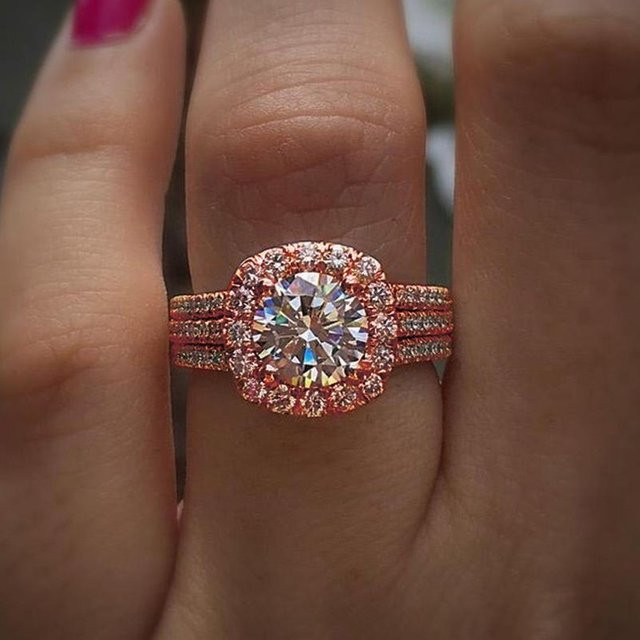 Huitan Trendy Ring, Kupfer, Roségold, Zirkonia, Damen, Ringgröße 10 - Bild 1