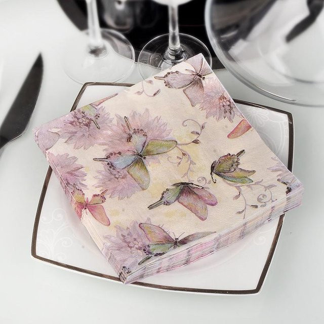 Servietten mit Schmetterlings-Motiv in Lila und Multicolour für Hochzeiten, Restaurants und Cafés, 33 x 33 x 2 cm - Bild 1