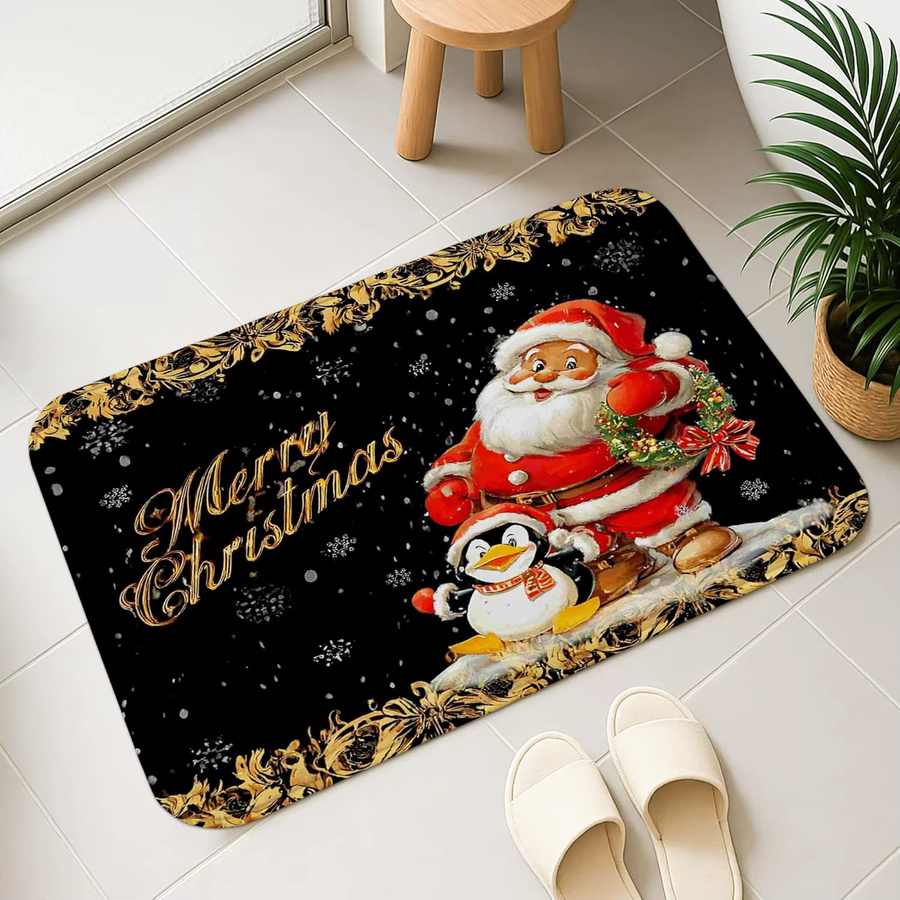 VIKAMA Weihnachtsmann-Flanellteppich mit Pinguin-Design, bunte Weihnachts-Fußmatte für Innen und Außen, B/T: 60 x 40 cm - Bild 5