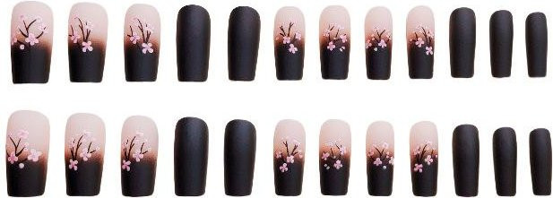 OTRESS Press On Nails Quadratisch, Blumenpflanzen-Design, Schwarz, Matt, 24 Stück - Bild 1