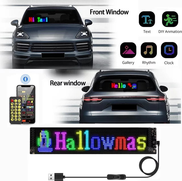 VENUSWING Programmierbarer LED-Matrix-Pixel-Bildschirm mit Bluetooth- und App-Steuerung, RGB Multicolour, Schwarz - Bild 1