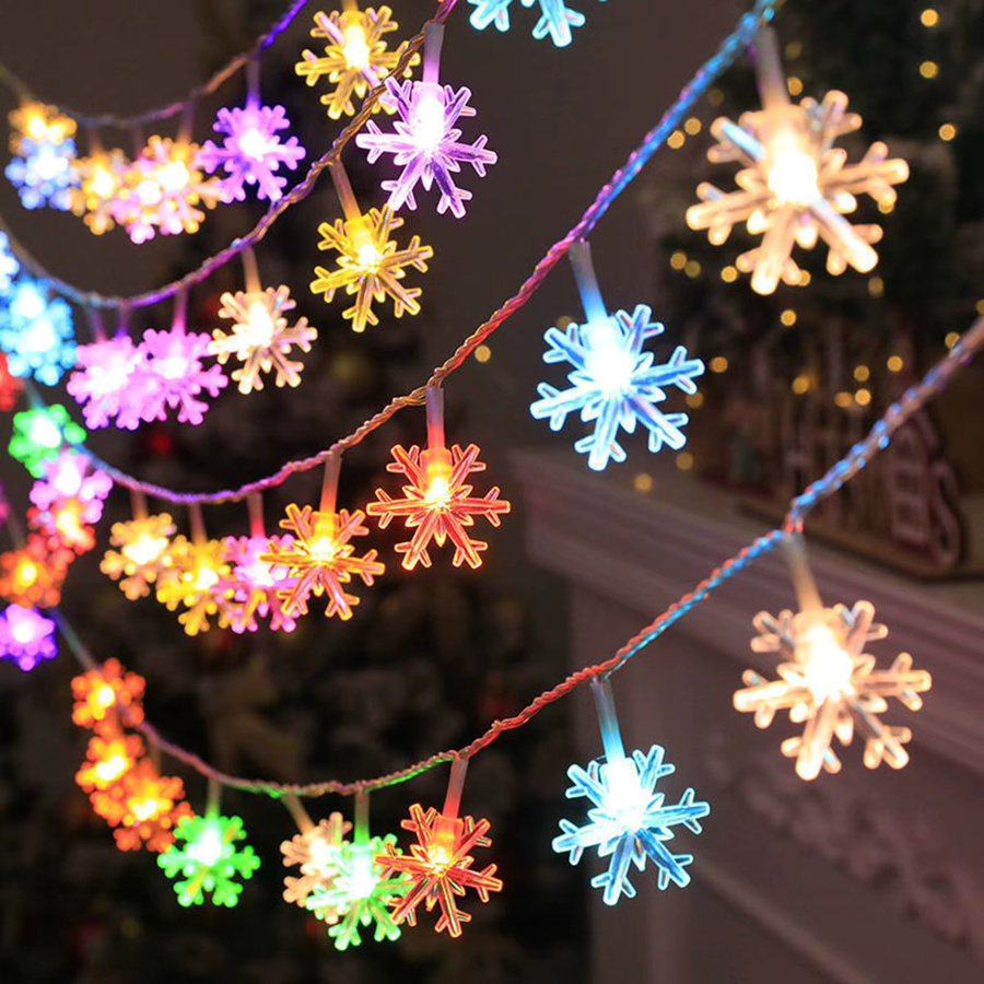 Bunte LED Schneeflocken Lichterkette für Weihnachten, batteriebetrieben für Indoor und Outdoor Dekoration - Bild 3