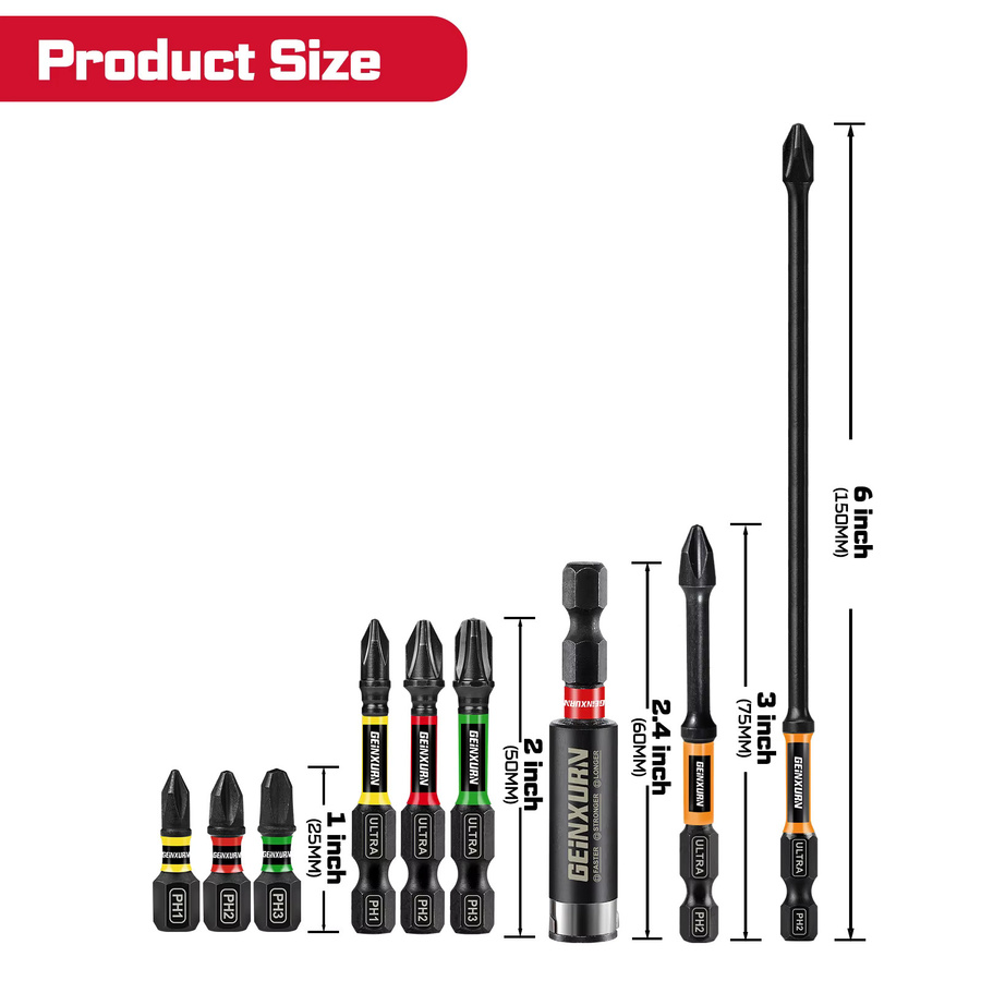 Geinxurn Impact Magnetisches Kreuzschlitz-Schraubendreher-Bit-Set mit Bithalter und Aufbewahrungsorganisator (PH1, PH2, PH3) - Bild 2