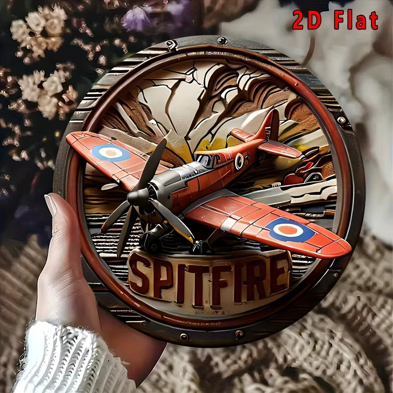 Potdemiel Vintage Spitfire Aluminium-Wandschild rund in Rot und Blau, Durchmesser: 20 cm - Bild 3