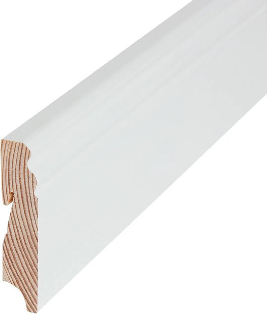 Döllken Profiles Sockelleiste aus Massivholz in Weiß, Höhe: 80 mm, Tiefe: 18 mm, Länge: 2400 mm - Bild 1