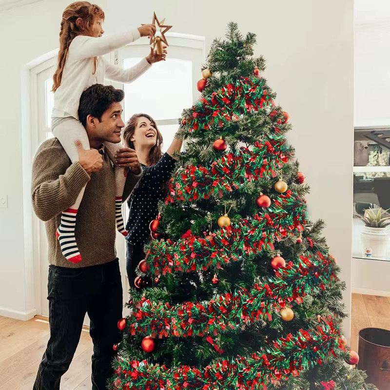 ZQNYCY Weihnachts-Lametta-Girlande in Rot-Grün gestreift, 2 Meter hängende Dekoration für Weihnachtsbaum und Party - Bild 5