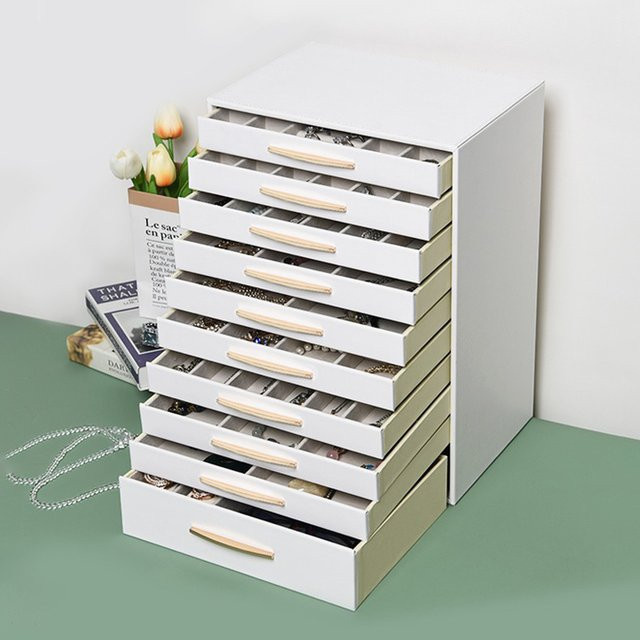 YPAY Schmuck-Aufbewahrungsbox für Damen in Weiß mit 10 Lagen und großer Kapazität für Halsketten, Armbänder, Ringe und Ohrringe - Bild 1