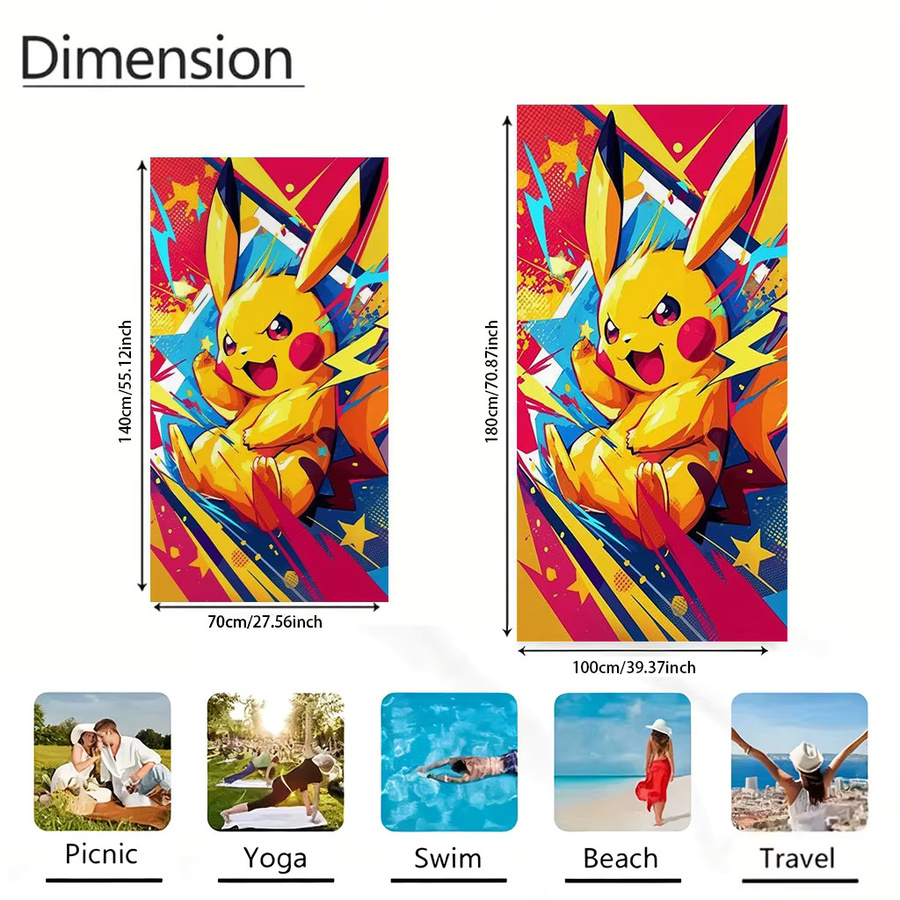 Potdemiel Pikachu Strandtuch mit Graffiti-Design aus Mikrofaser, Mehrfarbig - Bild 3