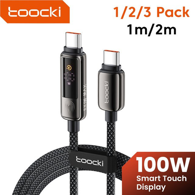Toocki USB-C zu USB-C Ladekabel mit 100W Leistung, Digital Display und Zinklegierung, Farbe: Schwarz - Bild 1