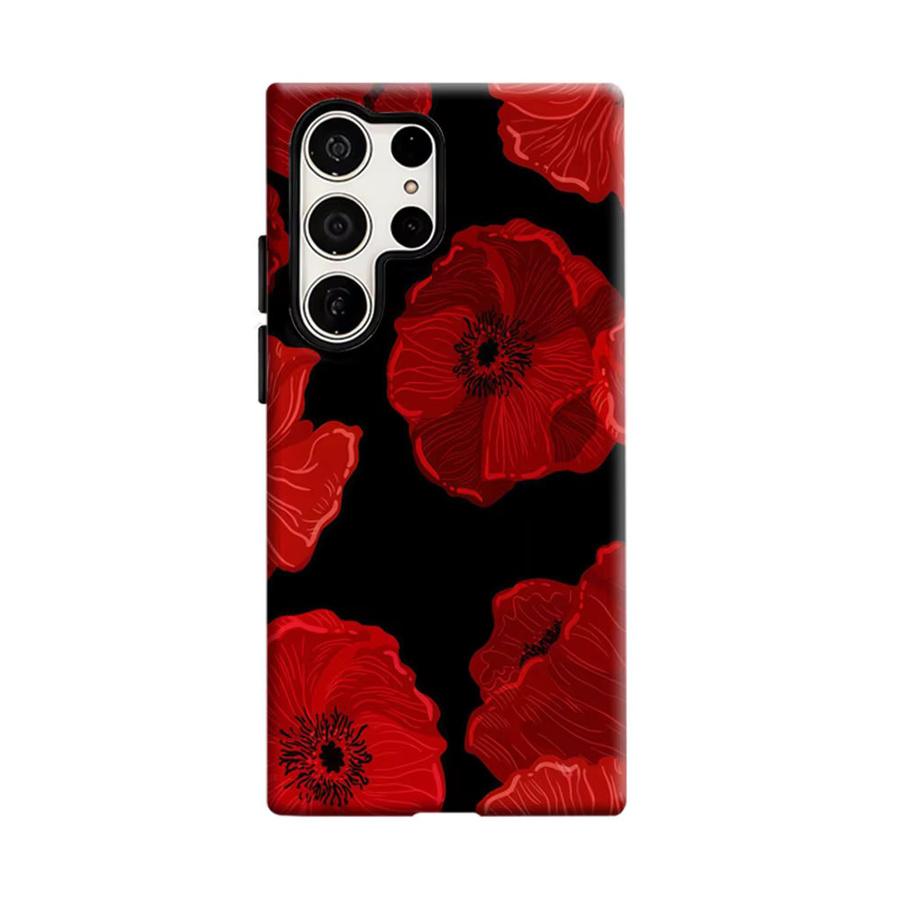 Aurbe Handyhülle für Samsung Galaxy S26 S25 S24 S23 Ultra Plus mit rotem Mohnblumen-Muster in Gothic-Optik und HD-Doppelschicht-Schutz - Bild 6