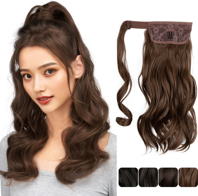 SARLA Haarverlängerung, synthetisch, gewellt, Clip-in, schwarz - Bild 1