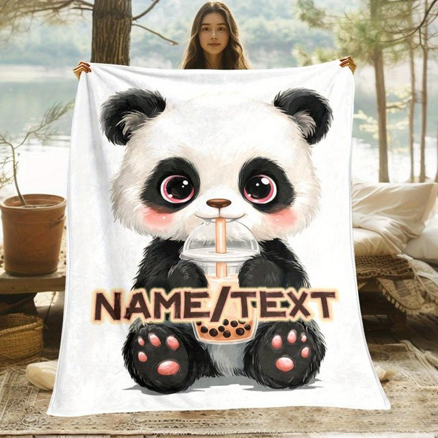 Personalisierte Flanell-Decke mit Panda-Design und individuellem Namen von JMG Household Supplies, Farbe: Weiß, B/B: 100 x 130 cm - Bild 1