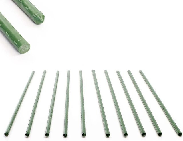 Toboli Pflanzstäbe Grün 10er Set aus Metall und Kunststoff, Rankstäbe für Tomaten und Kletterpflanzen, Höhe: 90 cm, Durchmesser: 11 mm - Bild 1
