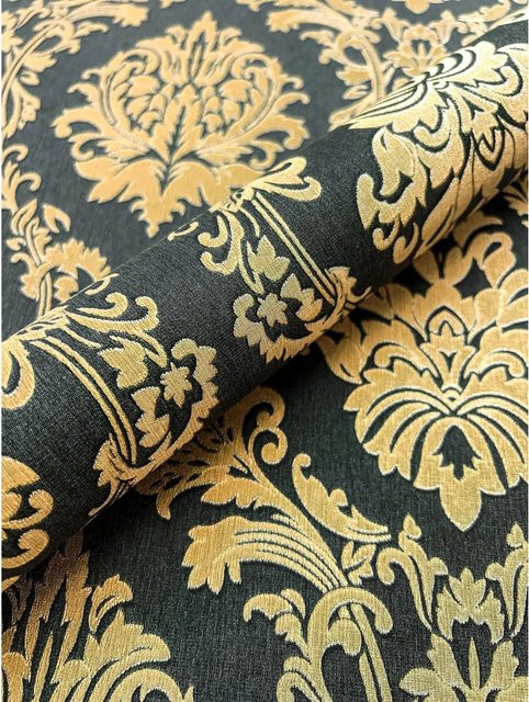 Newroom Vliestapete Nikulai Black Ornamente in Schwarz, Gold und Grau mit geometrischem Design - Bild 1