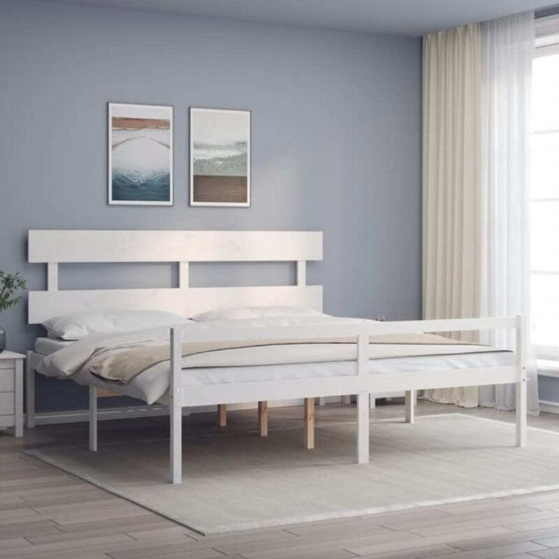 vidaxl Seniorenbett aus Massivholz Kiefer mit Kopfteil, Weiß, B/T: 200 x 200 cm - Bild 1