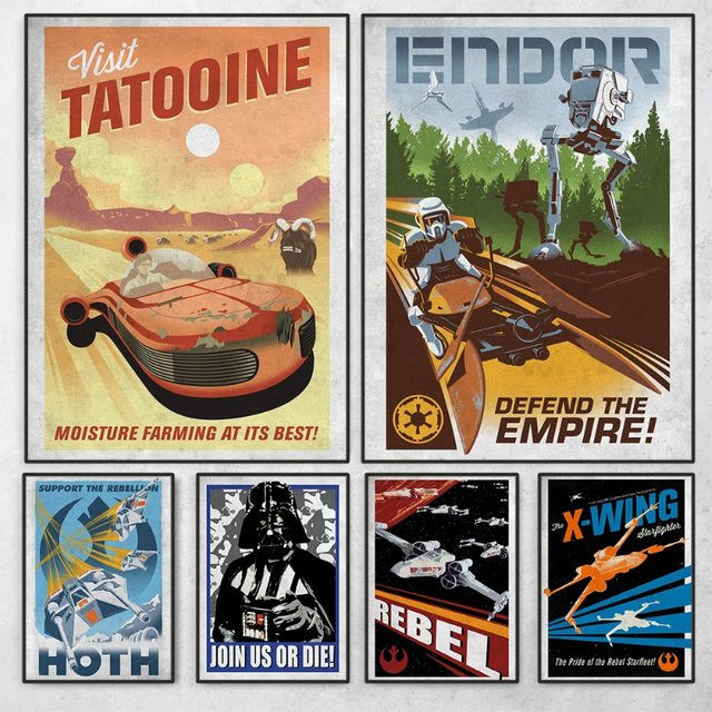 Potdemiel Retro Poster G-Galactic Propaganda Tatooine Planet Space Leinwand Wandbild für dein Wohnzimmer - Bild 1