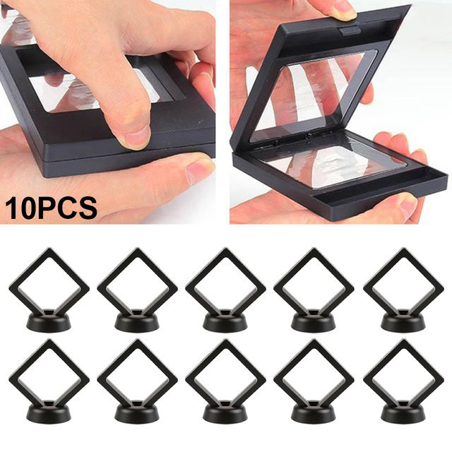 LEENKEA Schmuck Aufbewahrungsbox mit 3D Schwebe-Rahmen für Edelsteine, Ringe und Münzen, 10er Set, Schwarz oder Weiß - Bild 1