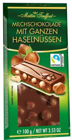 Maitre Truffout Vollmilchschokolade mit ganzen Haselnüssen 100 g