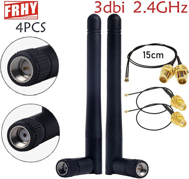 FRHY 4er Set WLAN-Antennen 2,4GHz 3dBi Faltbar mit U.FL IP-X zu SMA Anschluss und 15 cm Kabel in Schwarz für ESP32 ESP8266 Router und IoT-Geräte - Bild 1