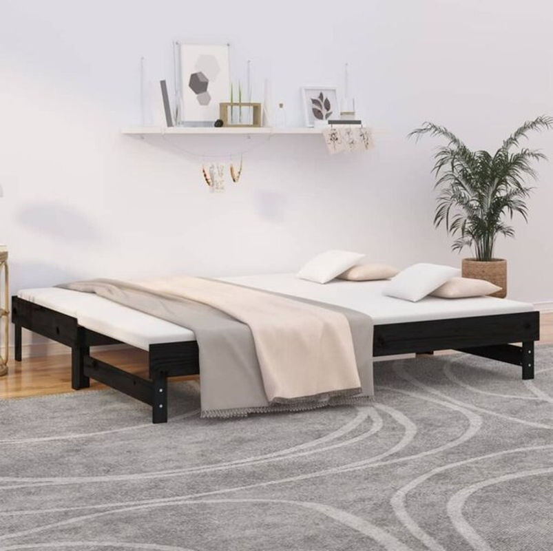 Ausziehbares Tagesbett aus Massivholz Kiefer in Schwarz von vidaxl - Bild 1