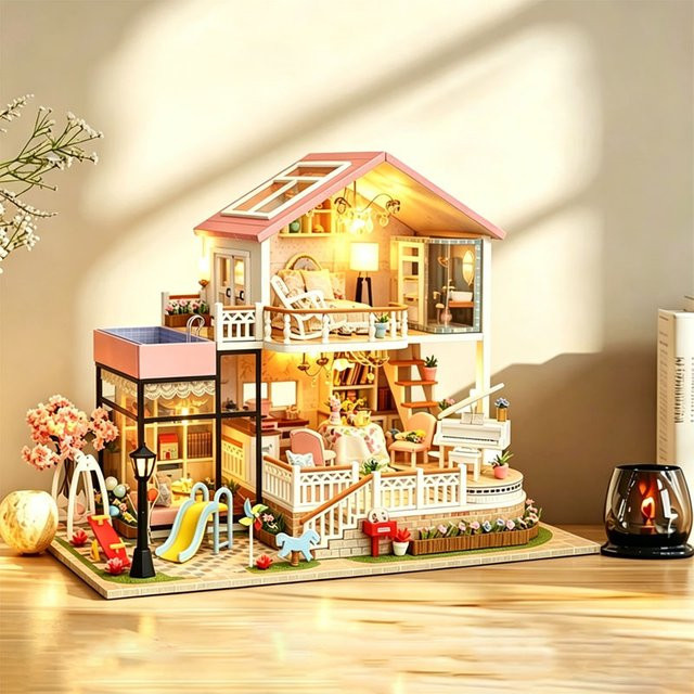 Zuuton DIY Holz Doll House Bausatz, 3D Puzzle, mit LED Licht, ab 14 Jahren - Bild 1