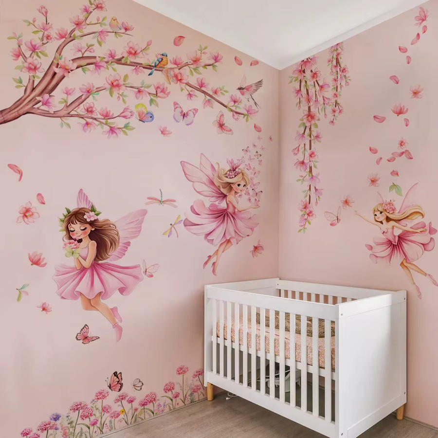 Duruibom Wandtattoo Rosa Schmetterling und Blumen mit Kirschblüten für Schlafzimmer und Spielzimmer B: 40,0 cm, H: 33,0 cm - Bild 2