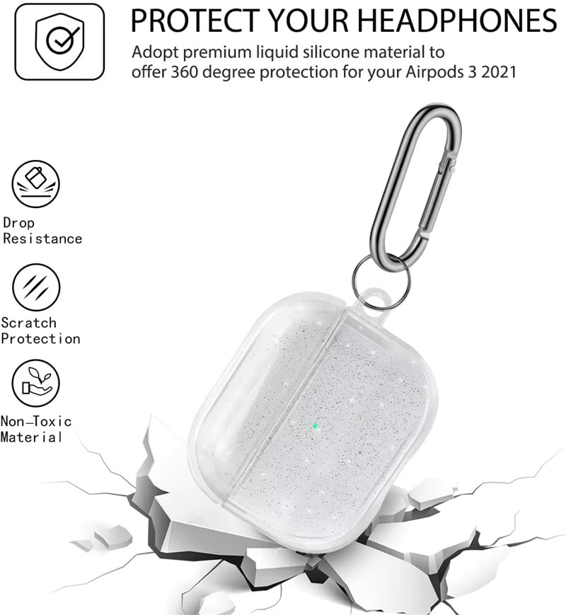Bling Glitzer TPU-Kopfhörerhülle mit Schlüsselanhänger für Apple AirPods Pro 2, AirPods 3, AirPods 2 und AirPods 1 in Transparent - Bild 2