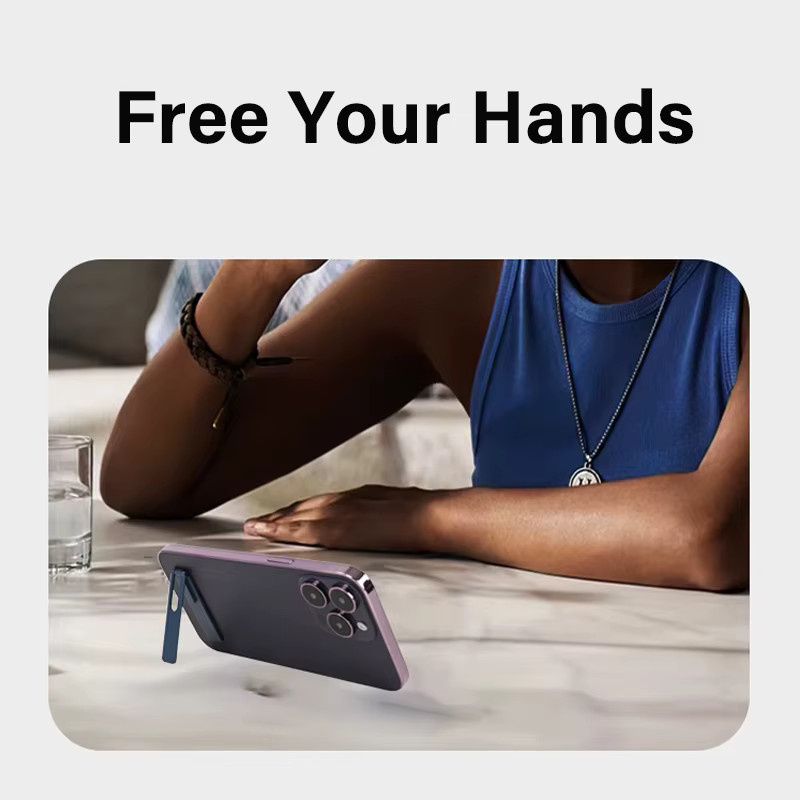 QGhappy Ultradünner Desktop-Telefonhalter aus Legierung in Blau, zusammenklappbare Smartphone-Halterung mit Rückenaufkleber für alle Handys - Bild 3
