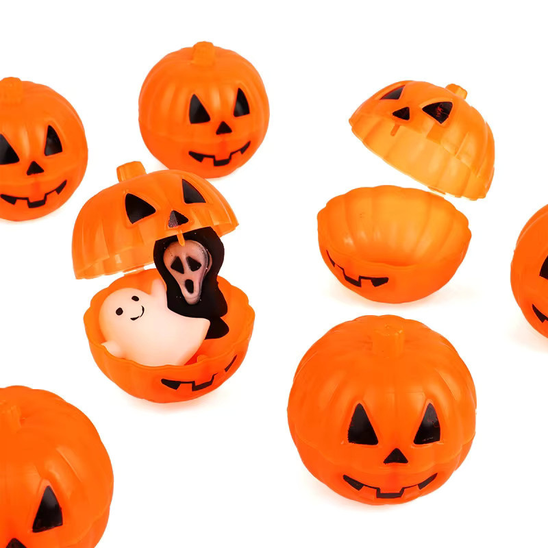 Lustige Kürbis-Geschenkboxen für Halloween als Party-Dekoration und Scherzartikel für Kinder in Orange aus Kunststoff - Bild 2