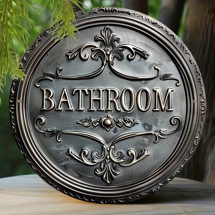 Potdemiel Runde Metallwandskulptur im Vintage-Design, Silber, Florales Dekorationsschild für Badezimmer und Tür - Bild 3