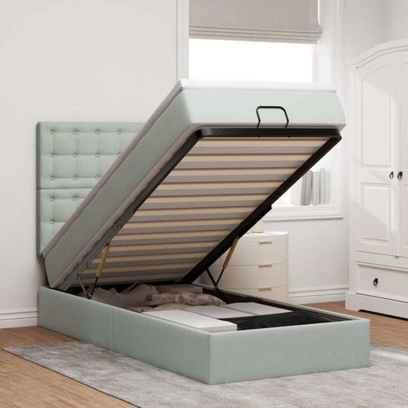 Vidaxl Ottoman Polsterbett mit Matratze und LED-Beleuchtung aus Samt in Grau, B/T/H: 80 x 200 x 118 cm - Bild 1