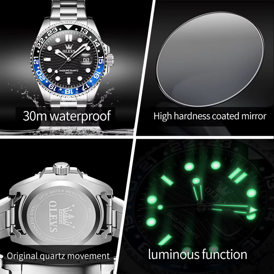 OLEVS Armbanduhr, Quarz, Edelstahl, Schwarz, Herren - Bild 4