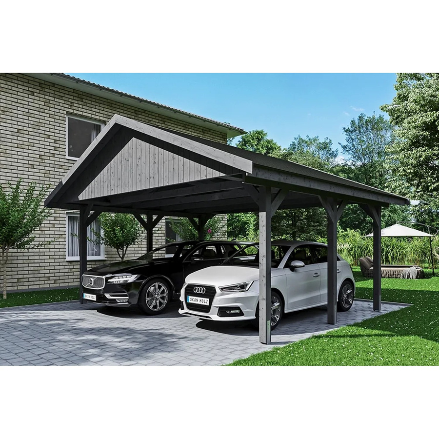 Skan Holz Carport Wallgau Satteldach aus Nadelholz in Grau mit Bitumendachschindeln B: 620 cm, T: 500 cm, H: 354 cm - Bild 2