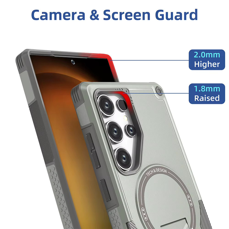 Magnetische Schutzhülle für Samsung Galaxy S26 S25 Ultra S24 Plus A56 5G A36 A26 A16 A06 mit Halterung und kabellosem Laden in Schwarz und Grau - Bild 4