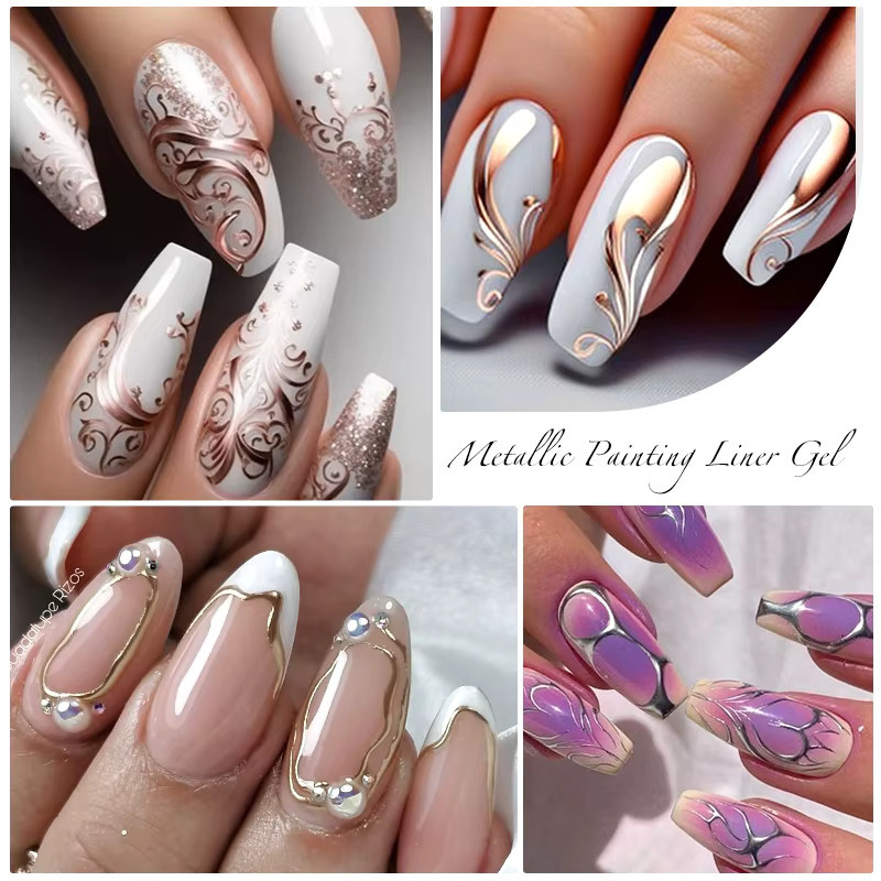 MEET ACROSS Metallic Nagelgel Set, Golden Silber, Spiegeleffekt - Bild 3