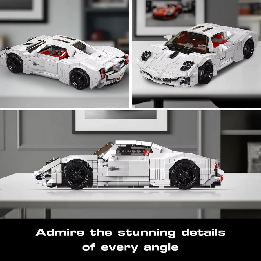Mould King 10196 White Utopia Super Car MOC Baustein Montageautomodell in Weiß - Bild 4