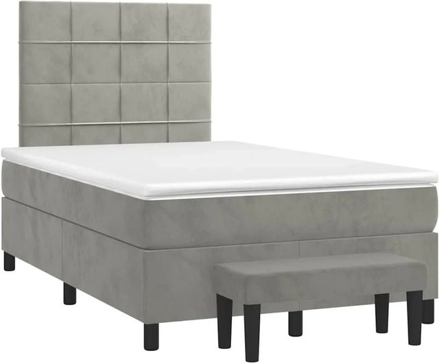 vidaXL Boxspringbett mit Matratze in Hellgrau und Weiß, Hybrid-Design mit Taschenfederkern und Samtbezug, B/T: 120 x 190 cm - Bild 1