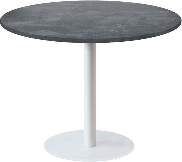 RestooTab Tisch Rome XL rund mit Stein-Dekor in Steingrau und schwarzem Gestell, Durchmesser: 120 cm, Höhe: 75 cm - Bild 1