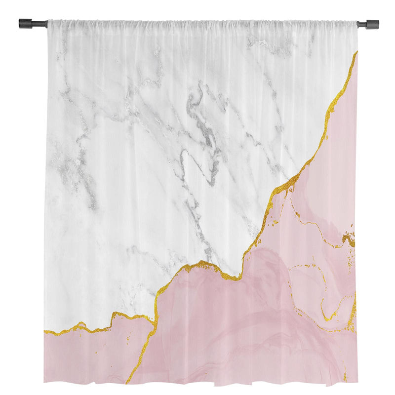 Transparente Voile-Fenstervorhänge von Your Warm Home in Weiß und Rosa mit Marmor-Design, B: 135 cm, H: 114 cm - Bild 2