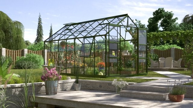 Vitavia Gewächshaus Jupiter 11500 in Smaragdgrün mit 11,5 m² Fläche, ESG-Sicherheitsglas und Doppelschiebetür - Bild 1