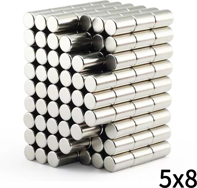 20 Stück runde Neodym-Magnete in Silber, Durchmesser: 5 mm, Höhe: 8 mm - Bild 1