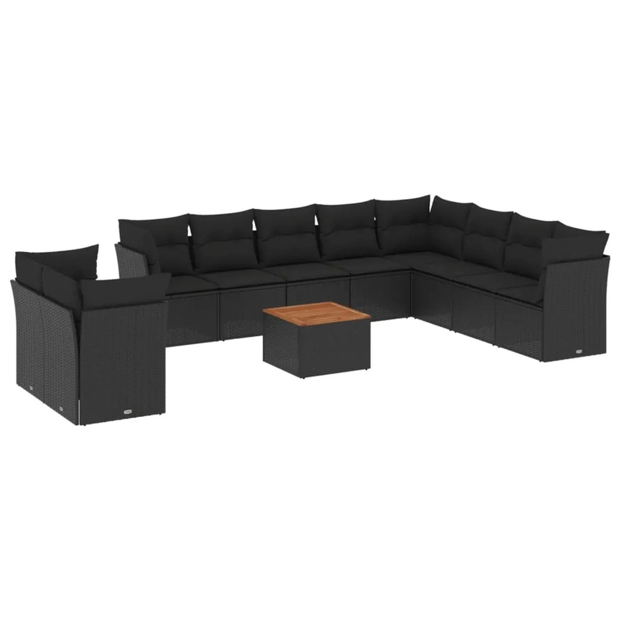vidaXL 11-tlg Garten-Sofagarnitur Modell 45 aus Poly Rattan und Akazienholz in Schwarz mit Kissen - Bild 2